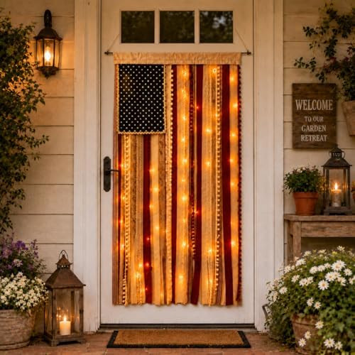 Lighted Rag American Flag Banner 4 x 2.3 Ft, Rag American Flag Banner for Home Party Supplies, Pa... | Amazon (US)