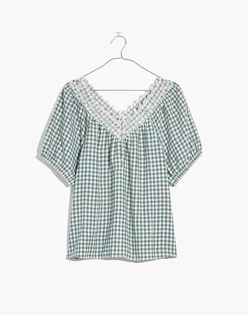 Embroidered Linen-Blend Swing Top in Gingham Check | Madewell