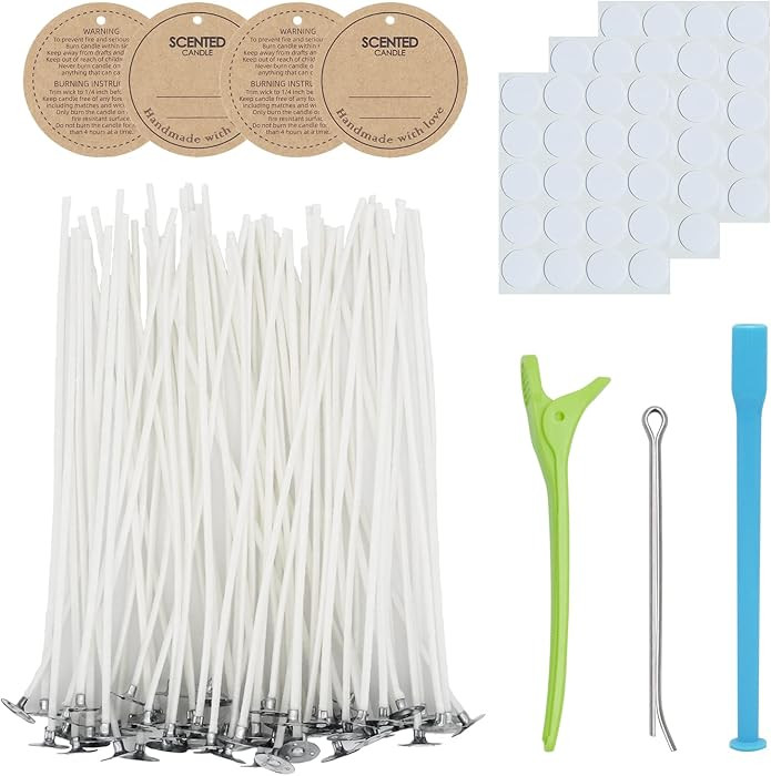 CandMak Candle Wick Kit - 60 Cotton Wicks with Candle Making Tools (Thin 4"+6"+8") | Amazon (US)
