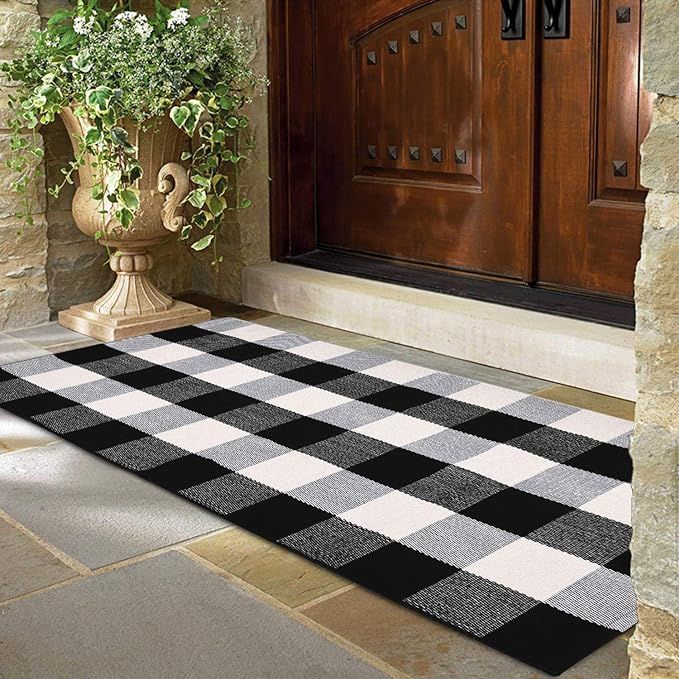 Area Rug Black White and Gray Classic Plaid Runner Rugs Hand Woven Stain Resistant Collection Are... | Amazon (US)