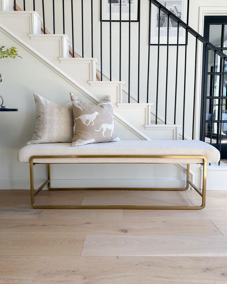 Entryway bench! This is a great size for the end of a king bed as well! Quality is amazing and the gold color is the perfect “brass”.

#LTKsalealert #LTKstyletip #LTKhome