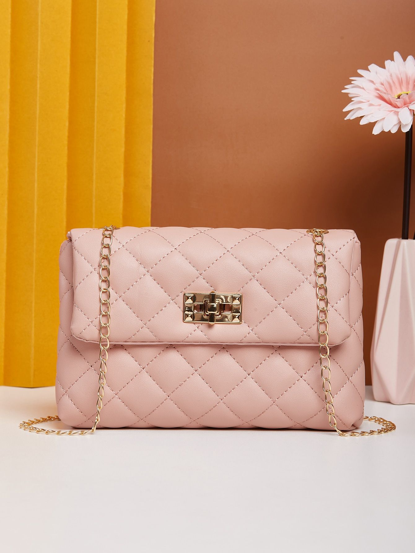 Quilted Turn-lock Flap Crossbody Bag | SHEIN