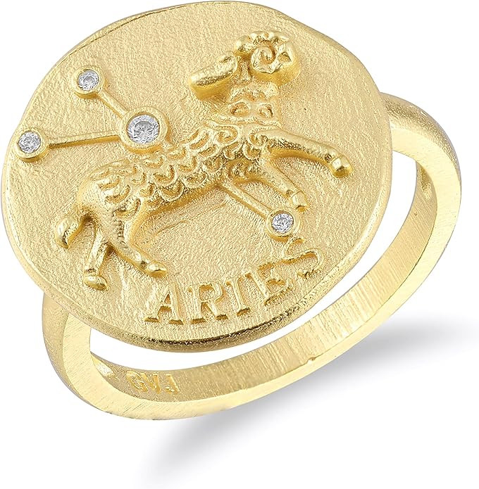 GOVENUS Astrology Zodiac Constellation Horoscope Sign Ring,14K Gold Plated Brass Antique Coin Rin... | Amazon (US)