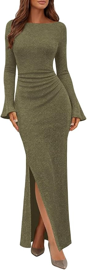 Womens Long Sleeve Bodycon Maxi Fall Dresses | Amazon (US)