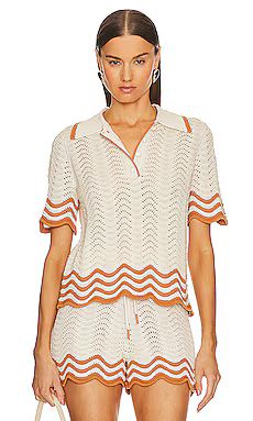 Zimmermann Junie Knit Polo in Tan & Cream from Revolve.com | Revolve Clothing (Global)