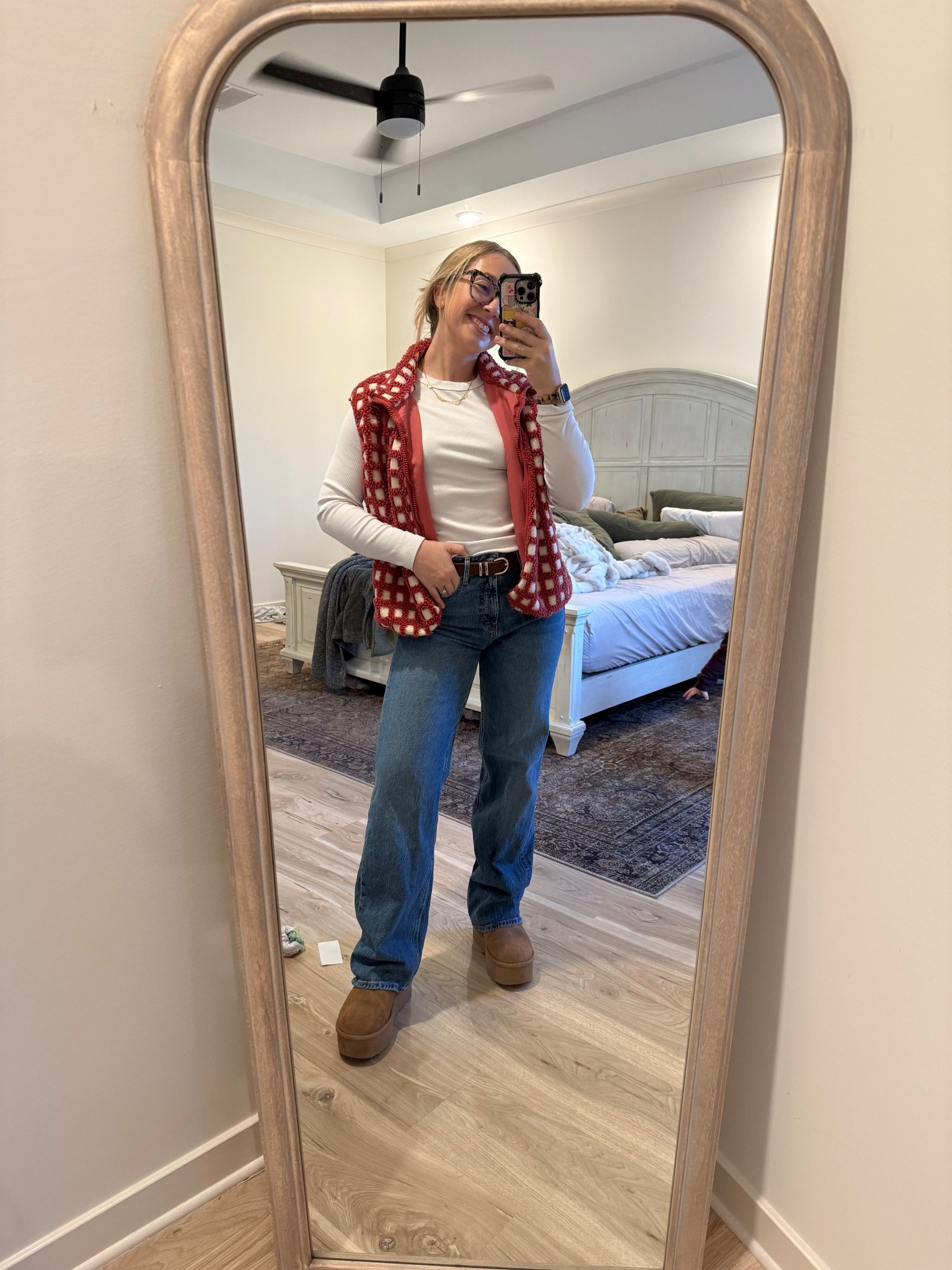 Casual outfit / vest outfit / winter outfit idea / casual style / old navy denim / platform Uggs / wearing 6 reg in jeans 

#LTKPetite #LTKSaleAlert #LTKmomlife