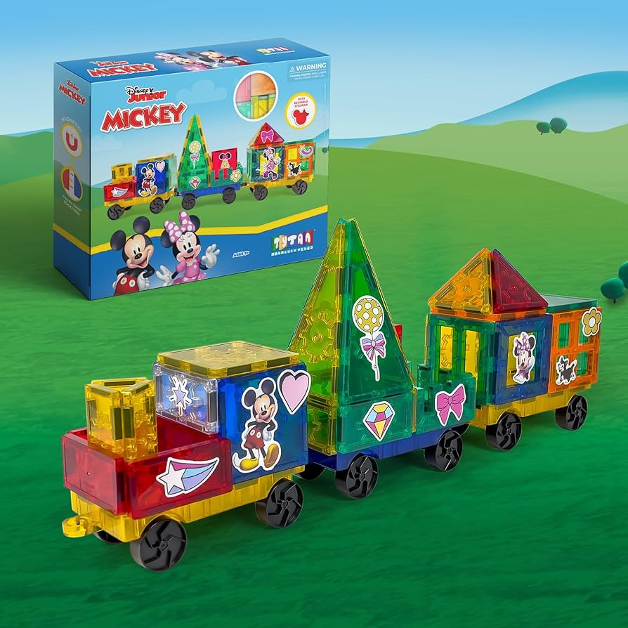 Official Disney Junior Mickey Train Magnetic Tile Set – 41-Piece STEM Building Kit with Wheeled... | Amazon (US)