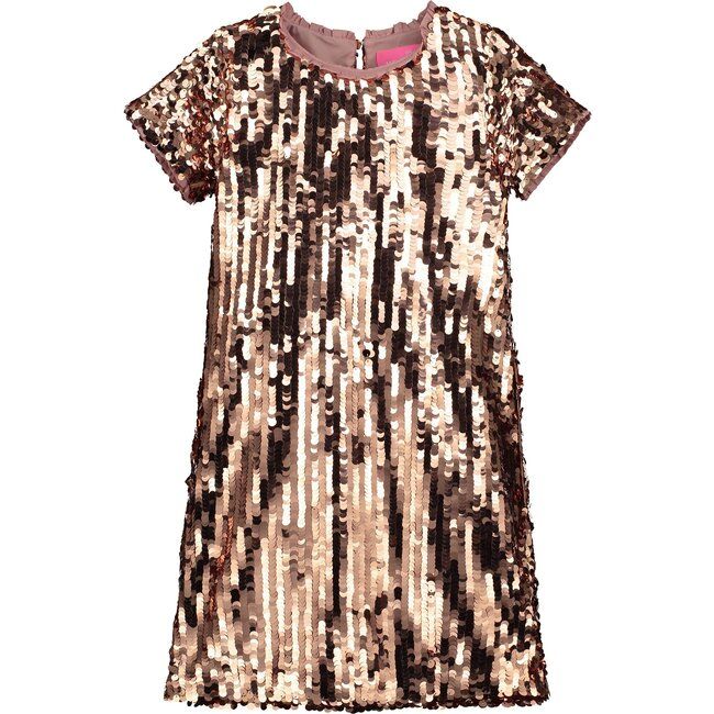 Coco Sequin Girls Party Dress, Pink Rose Gold | Maisonette