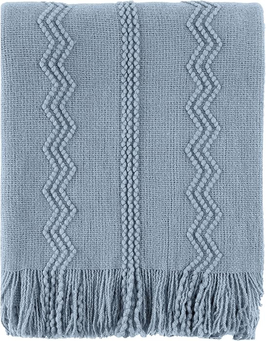 BATTILO HOME Bluish Grey Throw Blanket for Couch, Soft Knit Throws with Tassels for Home Decor, B... | Amazon (US)