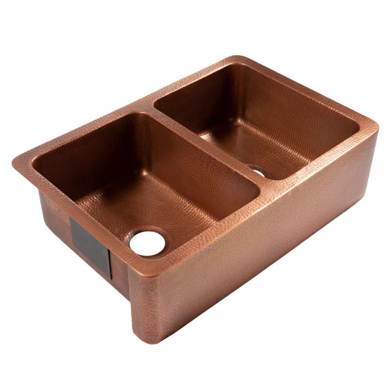 Adams Copper 33" Double Bowl Farmhouse Apron Front Undermount Kitchen Sink | Wayfair North America
