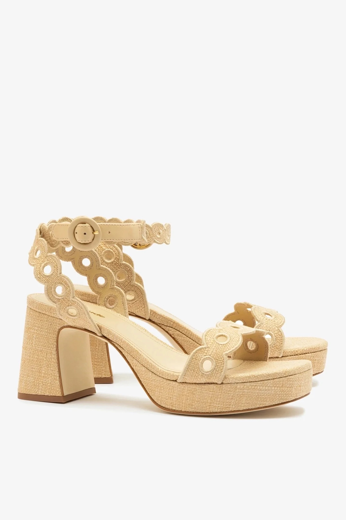 Dolly Broderie Low Sandal In Beige Raffia | Larroude