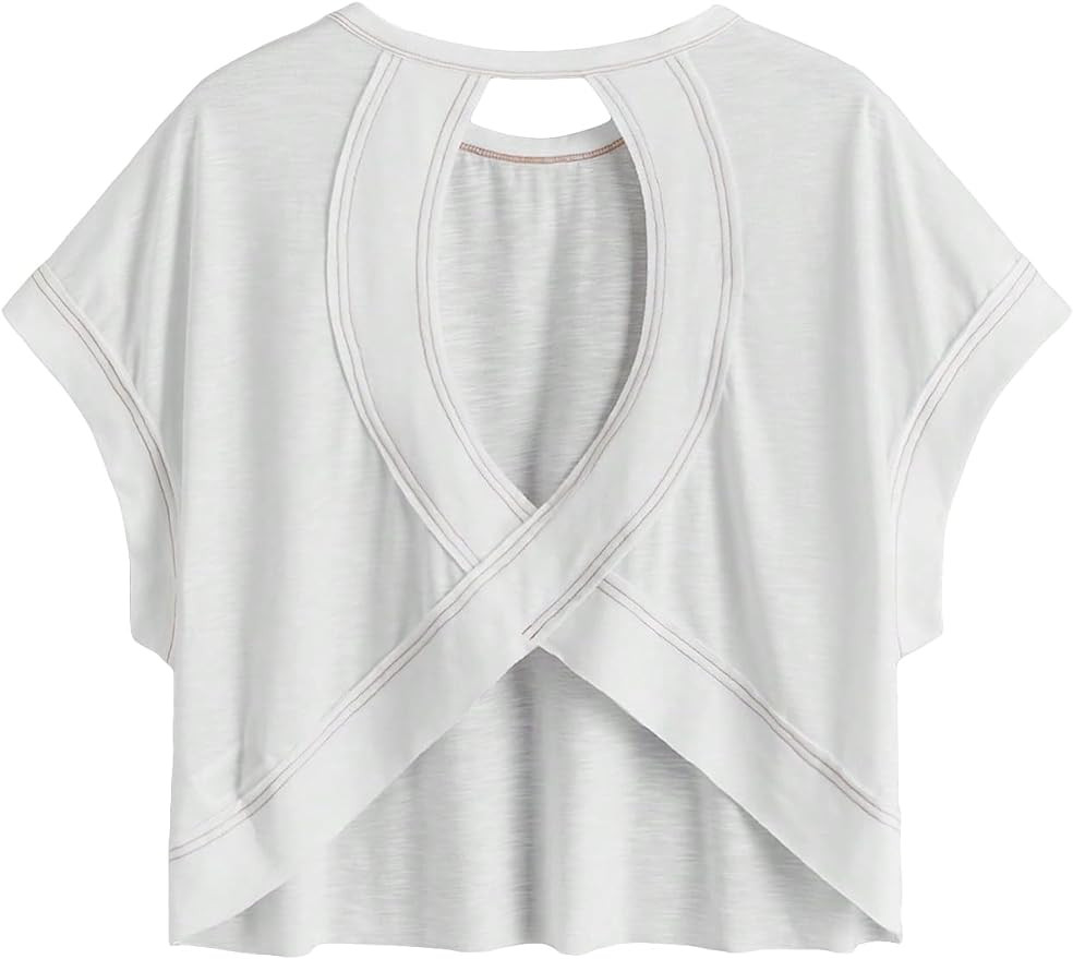 SOLY HUX Women Open Back Tops Workout Backless Tee Casual Athletic Shirts Short Sleeve Oversized ... | Amazon (US)