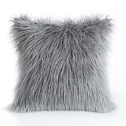 Phantoscope Decorative New Luxury Series Merino Style Grey Fur Throw Pillow Case Cushion Cover 18" x | Amazon (US)