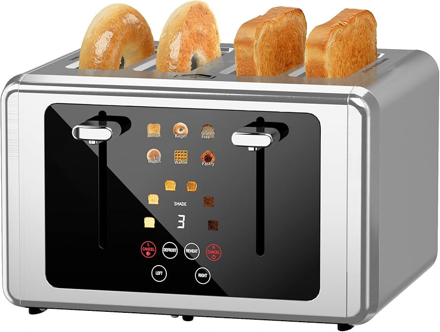 WUNLY Smart Digital 4 Slice Toaster with Touch Screen, 1.5'' Extra Wide Slots for Bagel, Digital ... | Amazon (US)