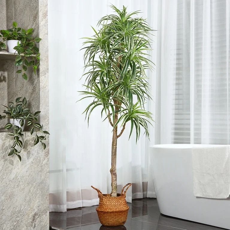 5FT Artificial Dracaena Tree in Pot Fake Tree with Woven Seagrass Basket Faux Plants Indoor Decor... | Walmart (US)