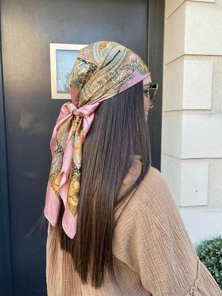 1pc Simple Printed Square Scarf,  Bandana For Women, Can Be Used As Belt,Bag Decoration,Ribbon, ... | SHEIN