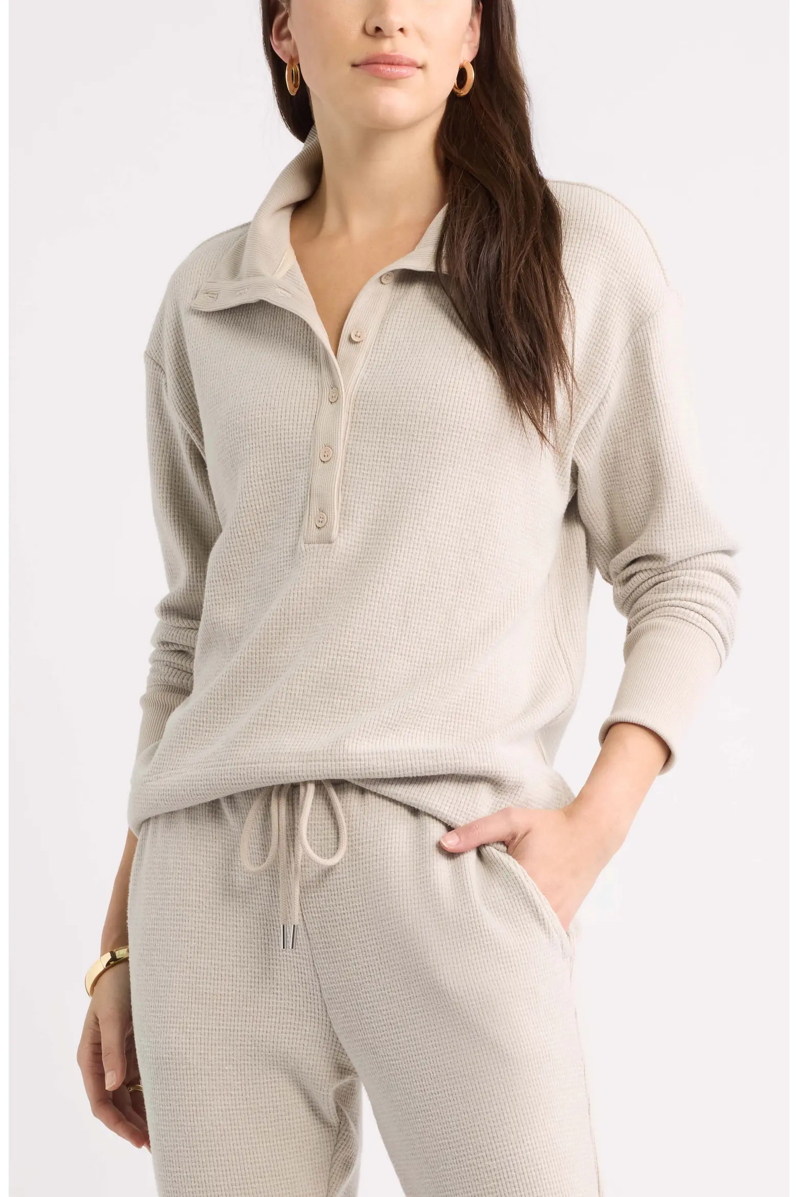 Caslon® Waffle Button Front Sweatshirt (Women) | Nordstrom | Nordstrom