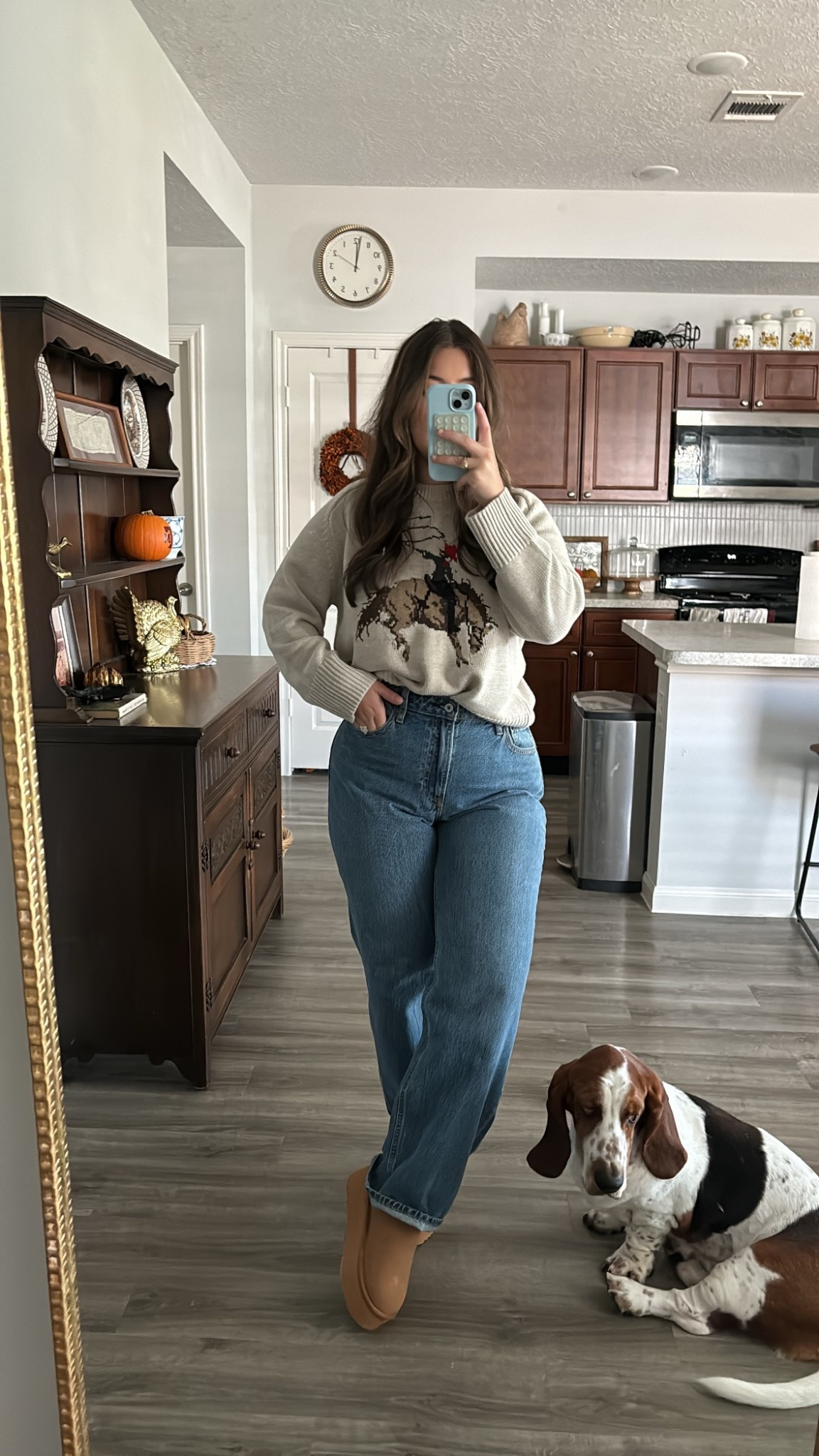 the perfect cozy fall OOTD 🍂

these boots are on sale— go buy now! 

wearing medium in top, 28 regular in jeans (I ended up exchanging for one size down), and the boots fit true to size. 

🏷️ fall fashion, western fashion, western style, ugg mini 

#LTKSaleAlert #LTKFindsUnder100 #LTKSeasonal