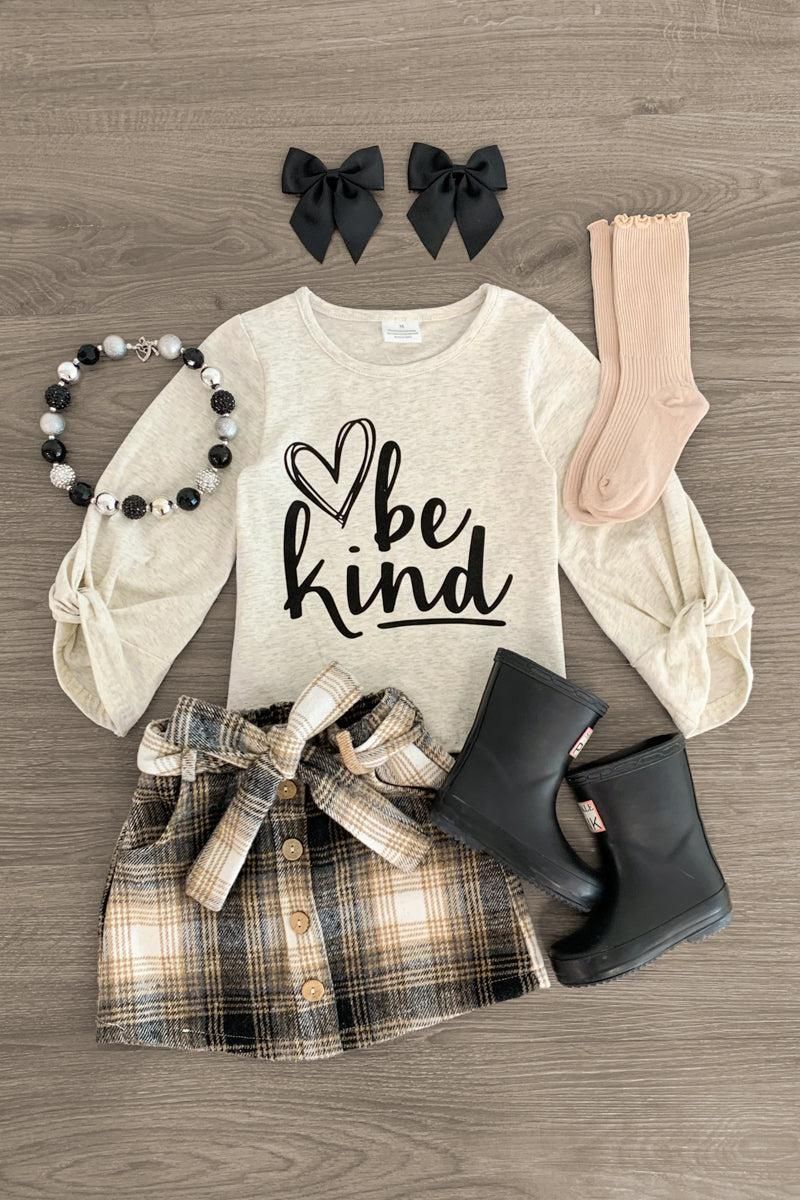 "Be Kind" Cream & Plaid Skirt Set | Sparkle In Pink