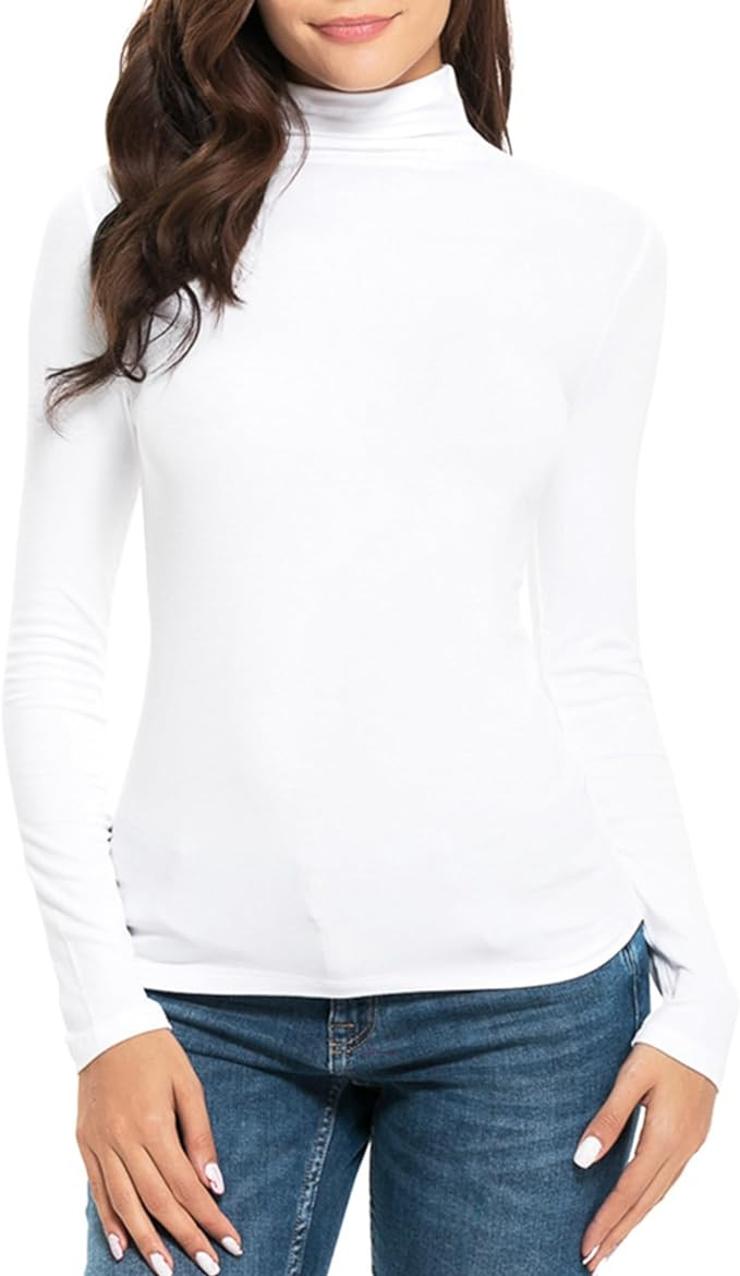 Womens Mock Turtleneck Long Sleeve Stretch Fitted Underscrubs Layer Tee Tops | Amazon (US)