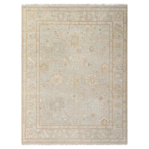 Zorina Updated Traditional Blue Wool Ushak Patterned Hand Knotted Rug - 8'10"x12' | Kathy Kuo Home