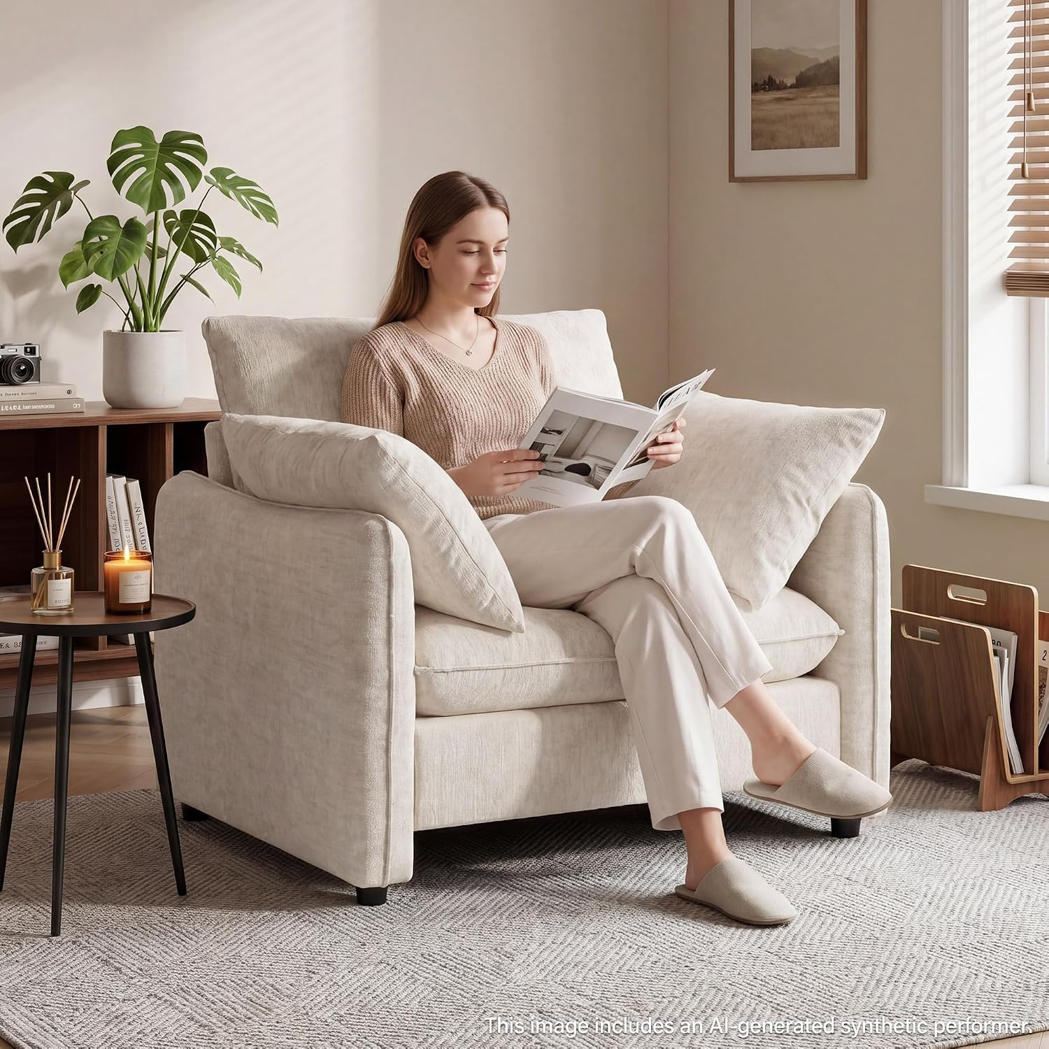 Elegant Oversized Accent Chair for Living Room, 42.1", Chenille, Beige | Amazon (US)