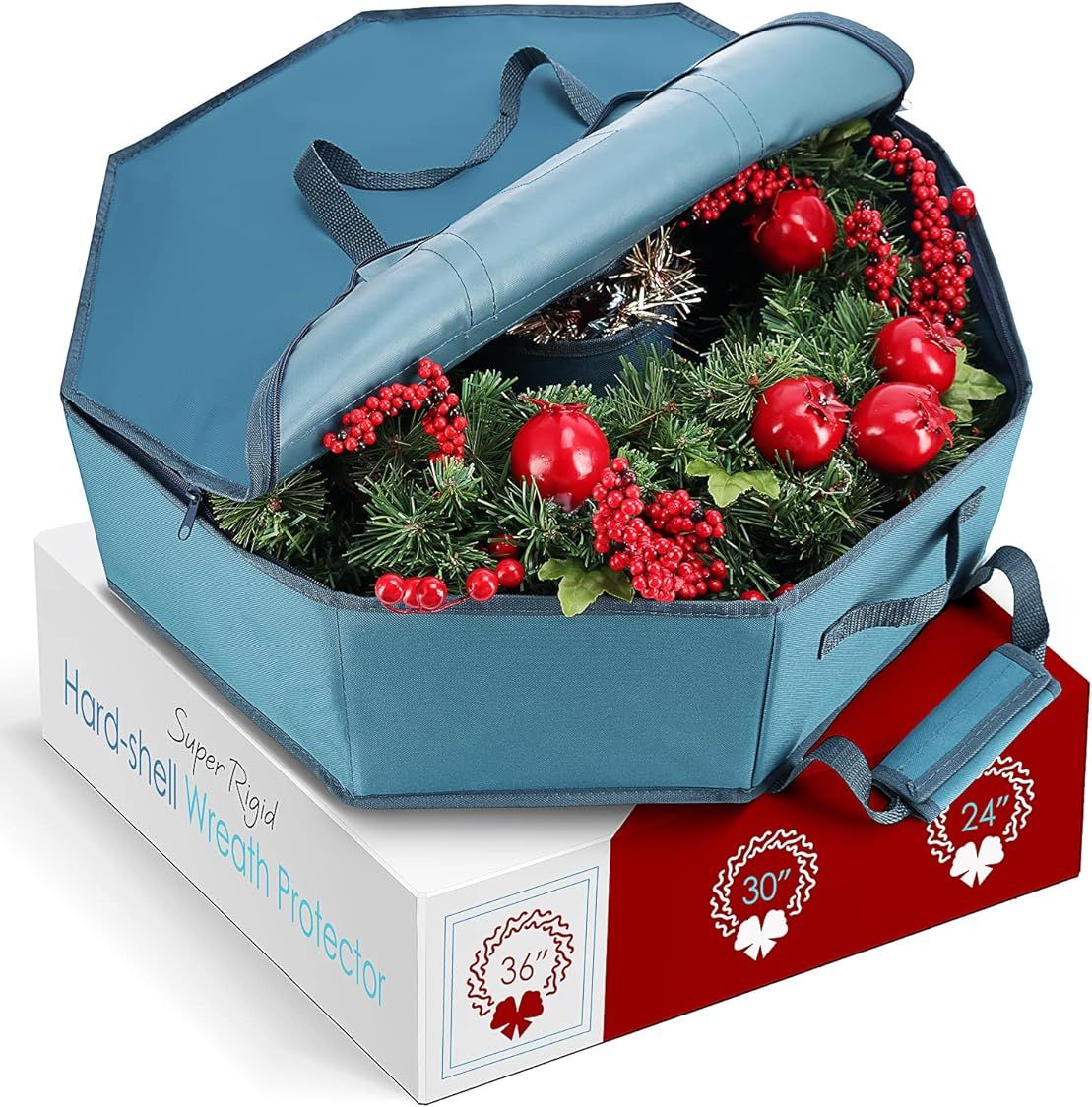 Hearth & Harbor Wreath Storage Container - Hard Shell Christmas Wreath Storage Bag with Interior Poc | Amazon (US)
