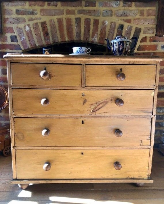 Antique Pine Five Drawer Chest - Etsy | Etsy (US)