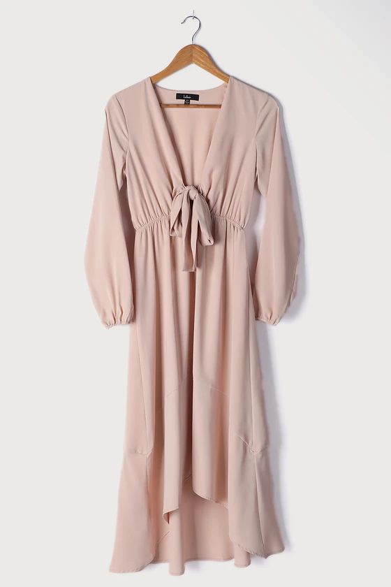 Beautiful Sight Blush Long Sleeve Tie-Front Midi Dress | Lulus (US)