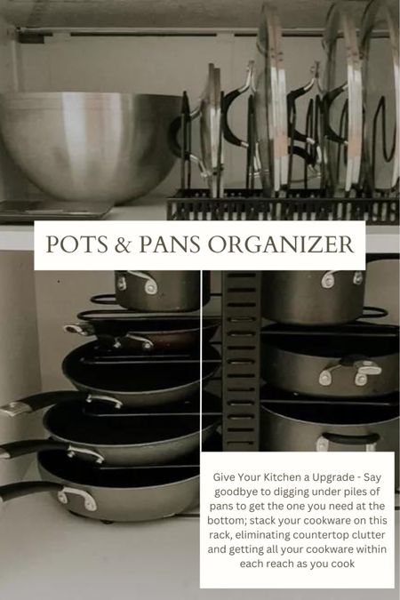 Efficiently store your pots and pans with our under-the-cabinet organizer. Maximize your kitchen space with this sleek and durable solution. Easily access your cookware while keeping your cabinets clutter-free. Say goodbye to searching for the right pot – streamline your cooking experience with our organizer today! #potsandpans #kitchen #organized 

#LTKfindsunder50 #LTKsalealert #LTKhome