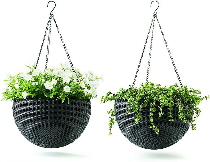Keter Resin Rattan Set of 2 Round Hanging Planter Baskets for Indoor and Outdoor Plants-Perfect f... | Amazon (US)