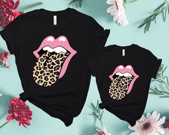 Cheetah Tongue Shirt, Pink Lips Cheetah Tongue Out Shirt, Cheetah Mommy and Me Matching Shirts, M... | Etsy (US)