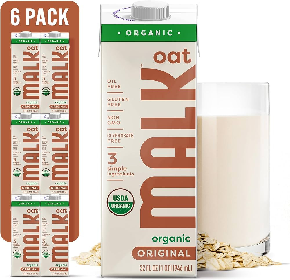 MALK Oat Milk (32oz, Pack of 6) Original Shelf Stable Organic Oat Milk, Non GMO, Dairy Free, Vega... | Amazon (US)