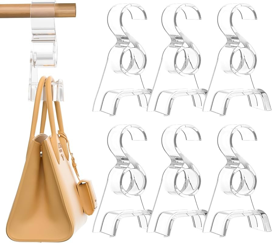 Purse Hanger for Closet 6 Pcs, Acrylic Purse Organizer Hooks, Handbags Hanging Holder for Bag Sca... | Amazon (US)