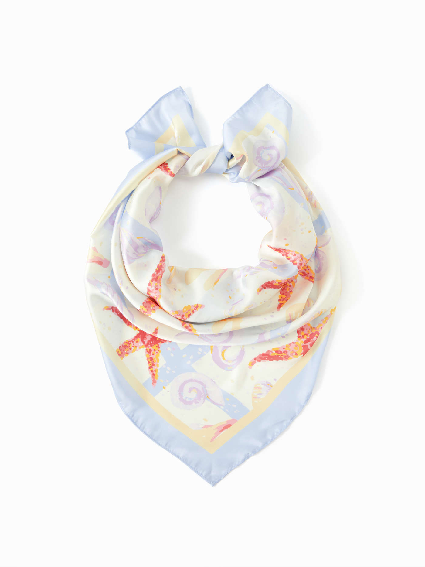 STARFISH & SHELL SQUARE FAUX SILK SCARF | Cider