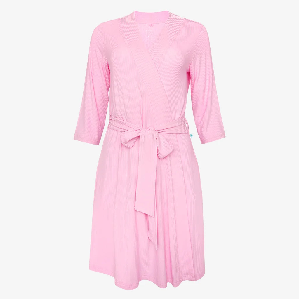 Ribbed Solids Pink Women's Maternity Robe | Posh Pink Ribbed | Posh Peanut