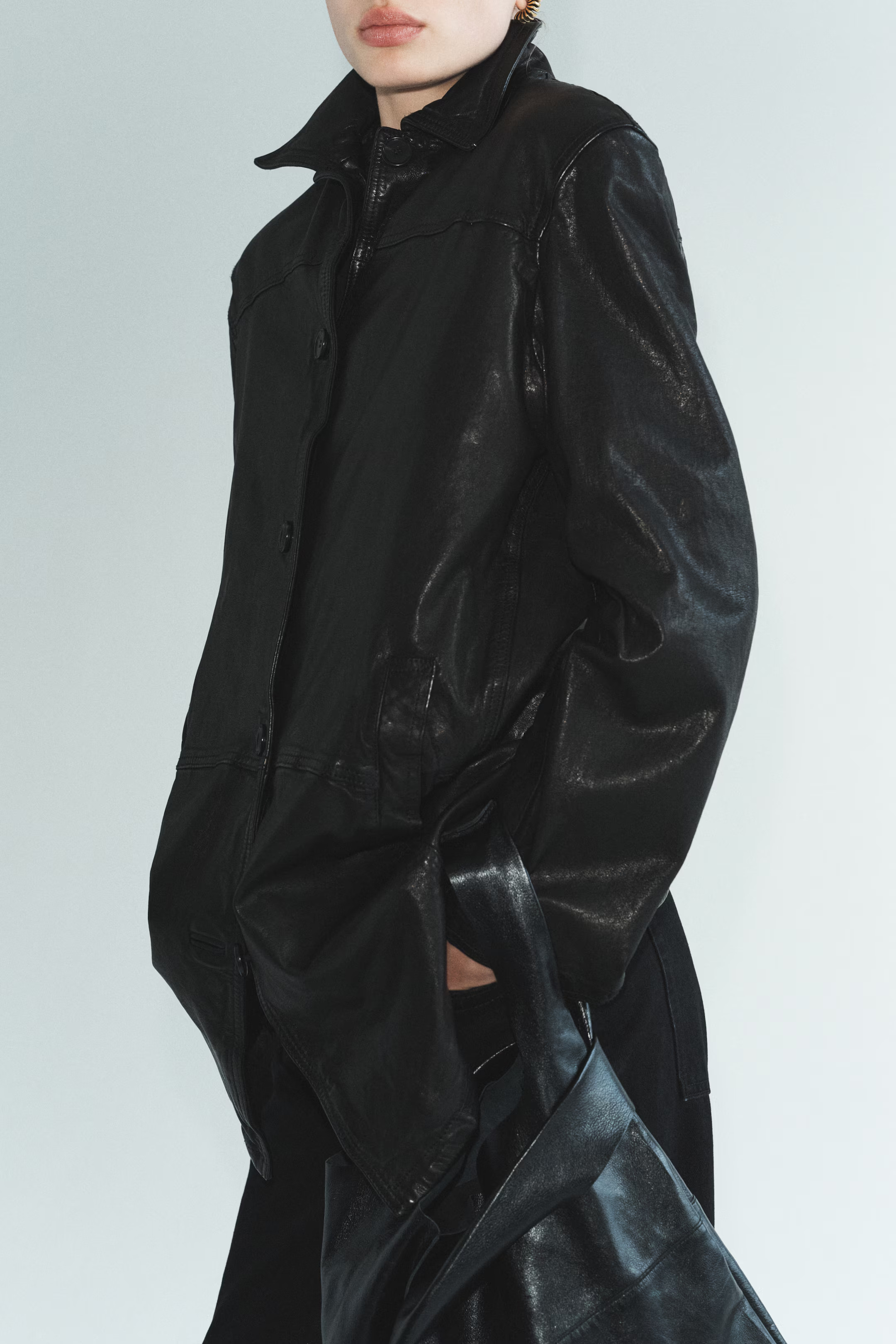 Leather coat - Black - Ladies | H&M GB | H&M (UK, MY, IN, SG, PH, TW, HK)