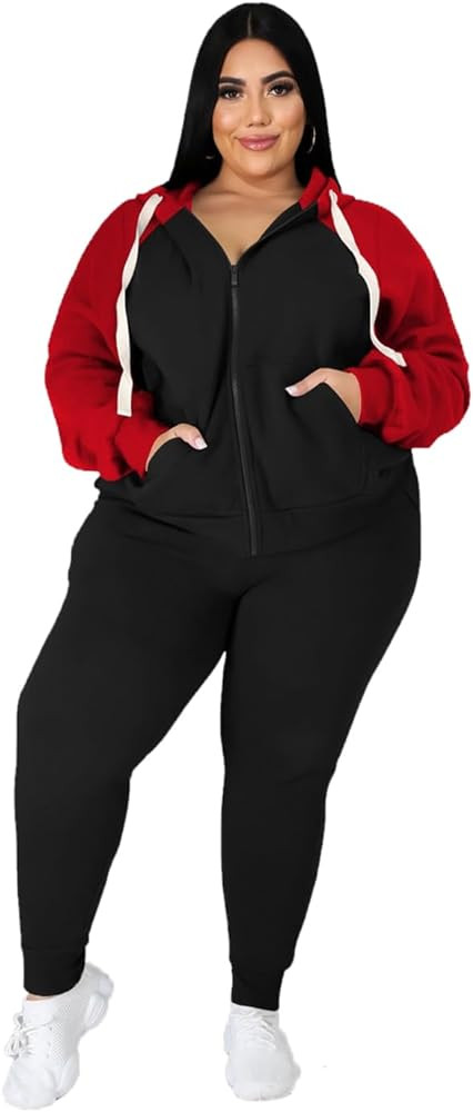YeGine Womens Plus Size Two Piece Outfits Sweatsuits Casual Long Sleeve Set With Pockets | Amazon (US)
