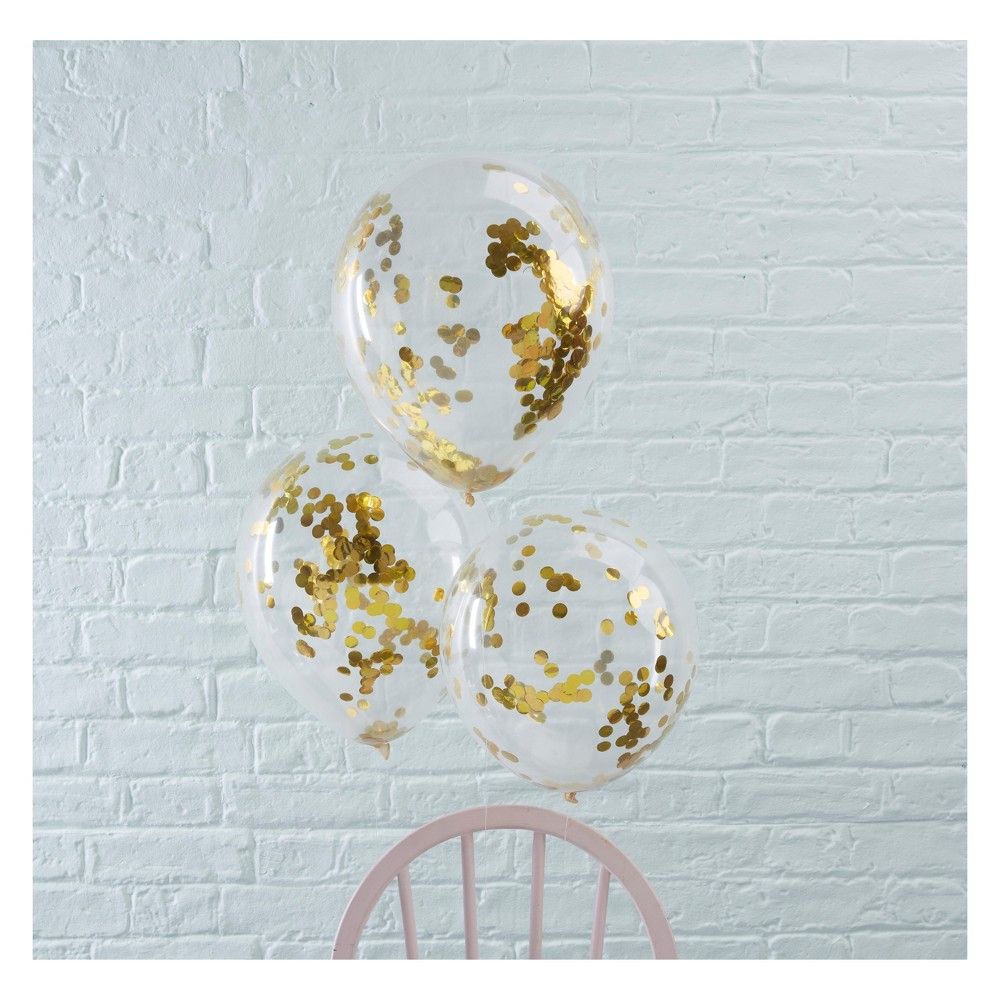 5ct Ginger Ray Gold Confetti Filled Balloons Pick And Mix, Adult Unisex, Gold Clear | Target
