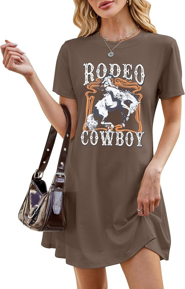 Cowboy Western Dress for Women: Vintage Rodeo Graphic Dresses Country Music Sundress Short Sleeve... | Amazon (US)