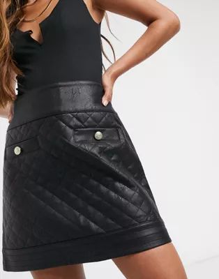 River Island quilted faux leather mini skirt in black | ASOS (Global)