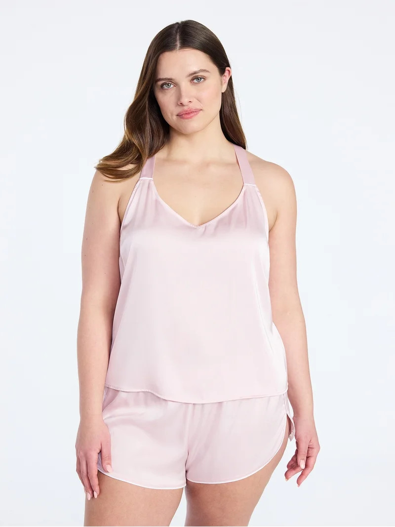 Joyspun Women’s Stretch Satin Cami and Shorts Set, 2-Piece, Sizes XS-3X | Walmart (US)