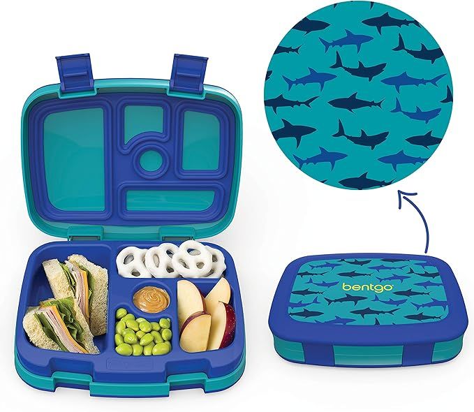 Bentgo Kids Prints (Sharks) - Leak-Proof, 5-Compartment Bento-Style Kids Lunch Box - Ideal Portio... | Amazon (US)