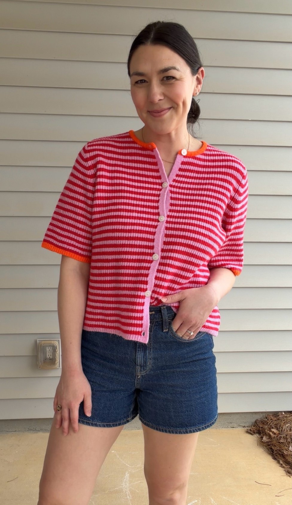 Nursing friendly outfit of the day! 

Wearing a medium in the cardigan. Denim shorts run TTS! Size up one for more baggy fit if you prefer! Mom and tall girl friendly shorts.

#LTKmomlife #LTKootd #LTKTall