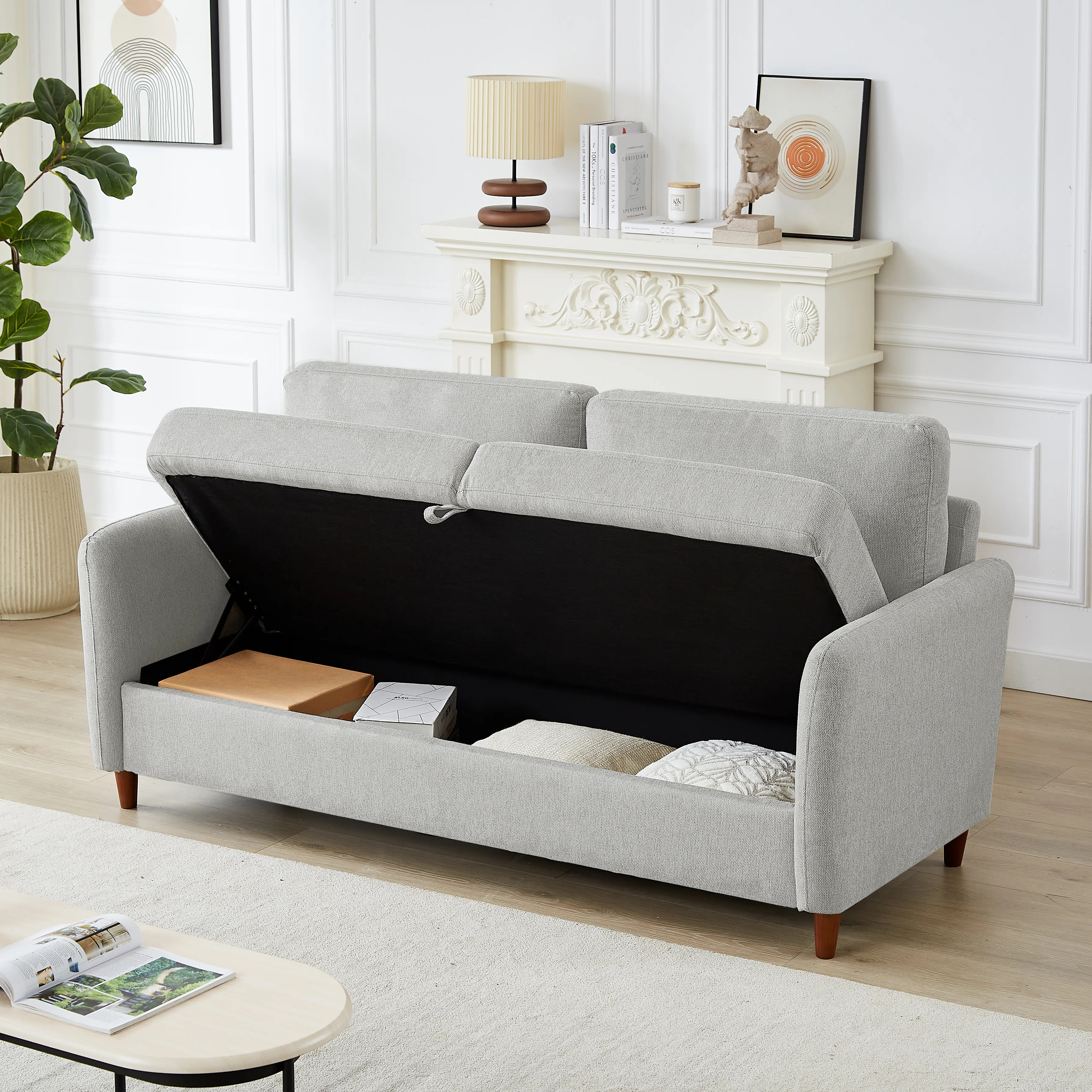 Linen Flared Arm Loveseat with Storage | Wayfair North America