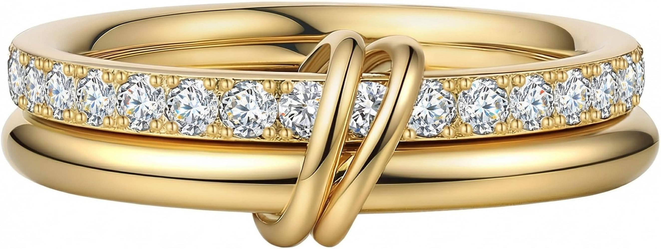 PDWZNBA 18K Gold-plated Stackable Rings for Women Interlocking Ring Gold-Silver Mixed Statement R... | Amazon (US)