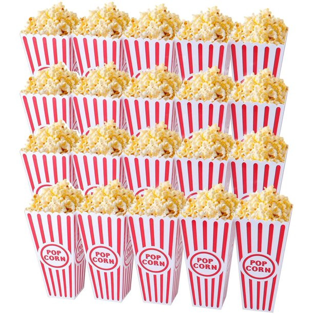 20 Pack Plastic Open-Top Popcorn Boxes Reusable Movie Theater Style Popcorn Container Set | Walmart (US)