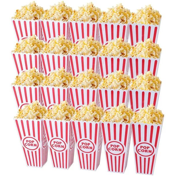 20 Pack Plastic Open-Top Popcorn Boxes Reusable Movie Theater Style Popcorn Container Set | Walmart (US)
