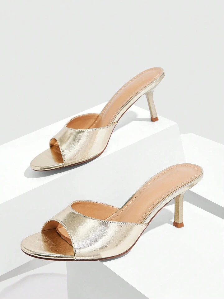 CUCCOO BIZCHIC Women's Fashion Minimalist Comfortable Metallic Gold Mule Pointed Toe High Heel Sandals, Suitable For Commute, Date, Party, Wedding, Holiday, Shopping Spring Shoes Spring Break Easter | SHEIN