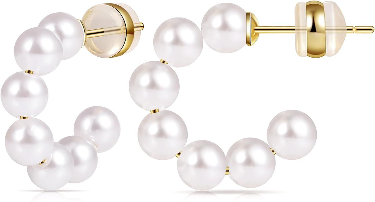 Gacimy Pearl Hoop Earrings for Women with 925 Sterling Silver Post | Amazon (US)